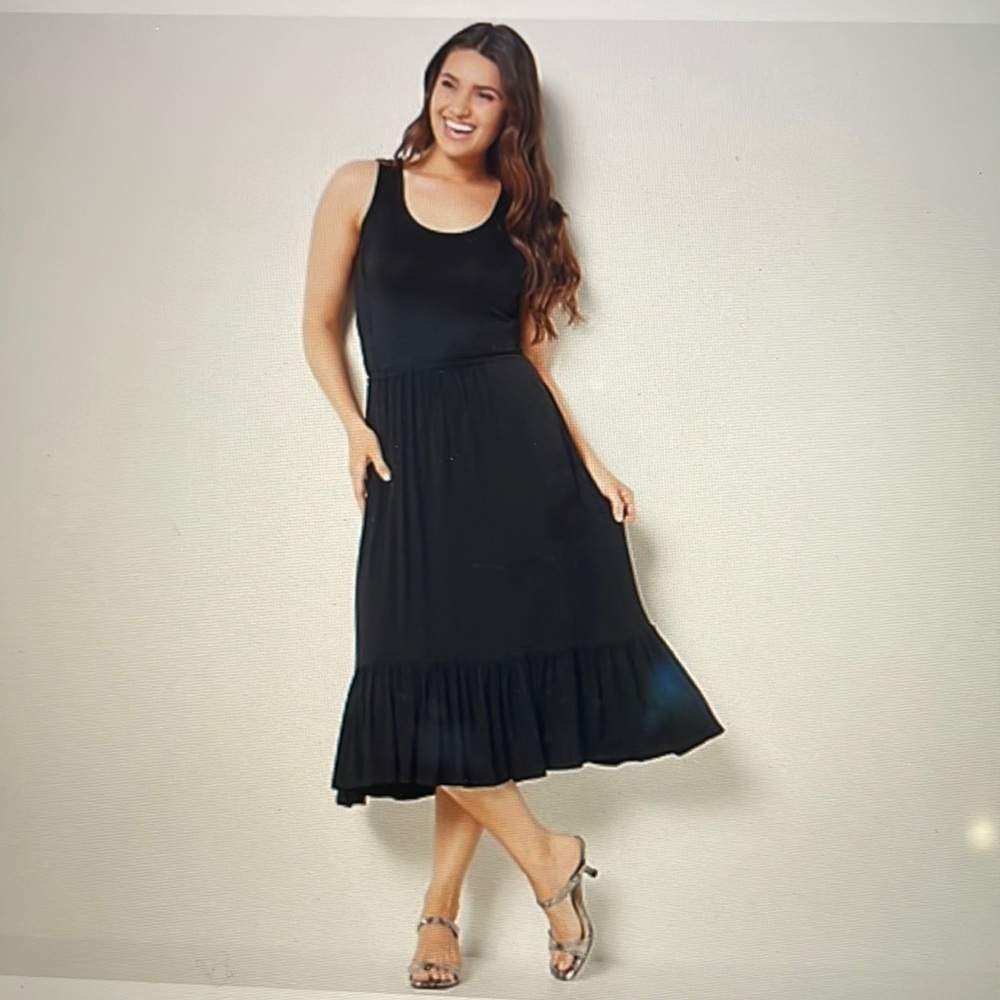 J Jason Wu Knit‎ Ruffle Midi Dress Size Large Petite black